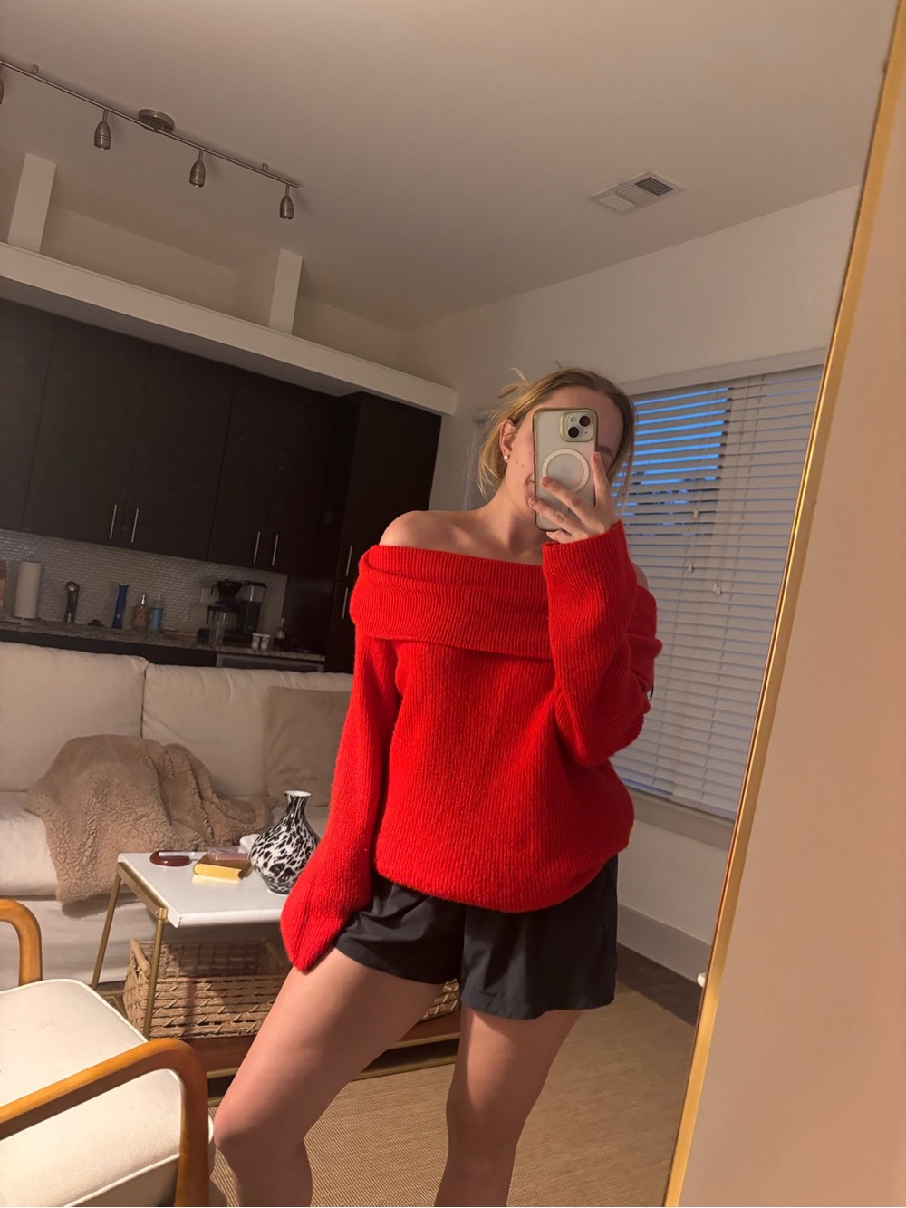 H&M Red Off-the-Shoulder Knit Sweater